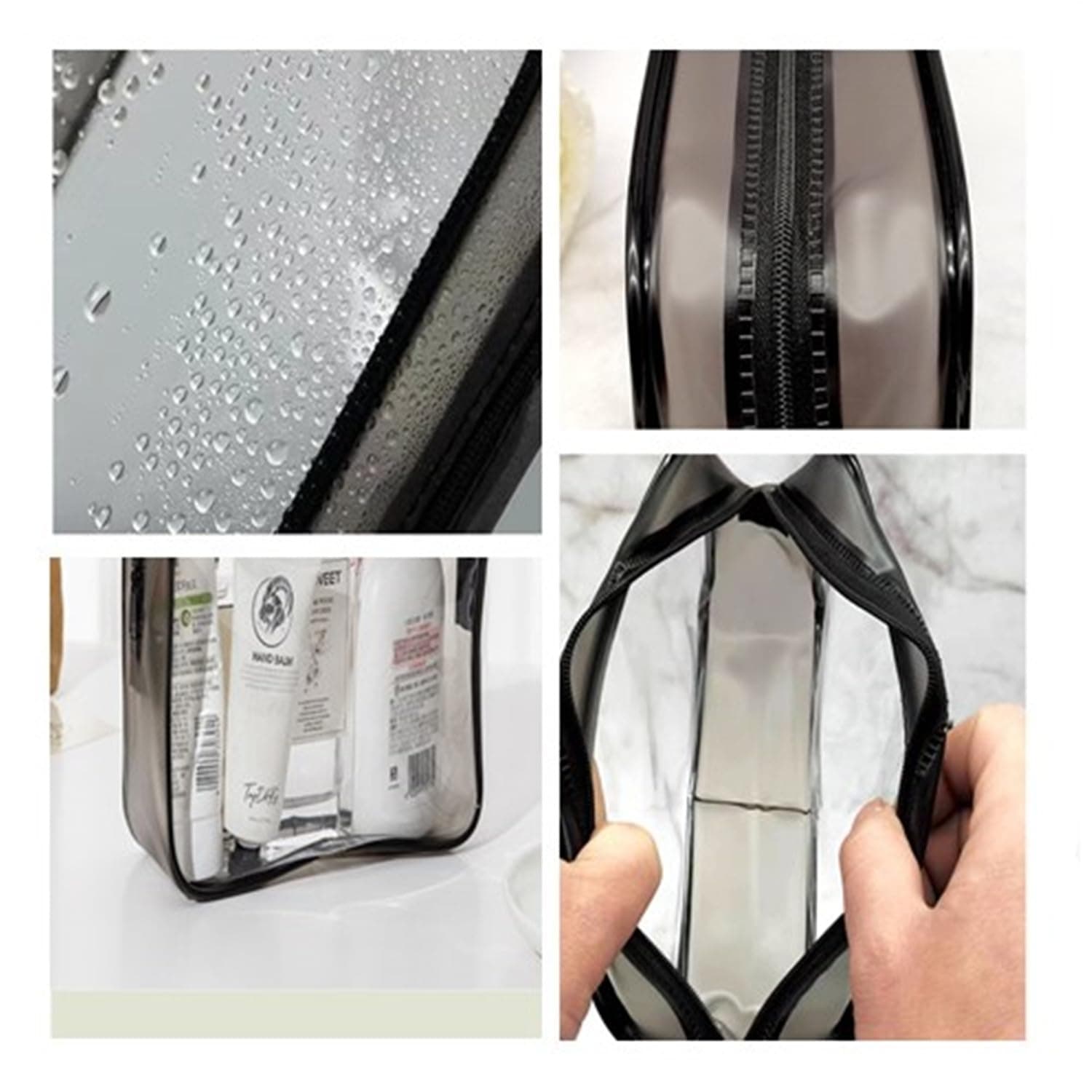 Set of 3 Clear Cosmetic Bags, Clear Travel Makeup Bags, Clear Toiletry Bags, Portable Clear Pouches, Transparent Travel Pouch Bags with Zipper for Women, Girl (White) - White thumbnail 4