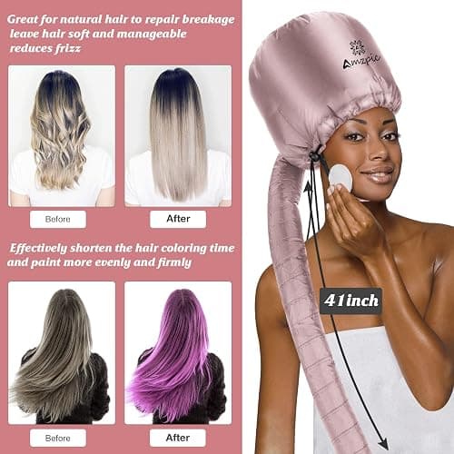 Bonnet Hood Hair Dryer Attachment - Soft, Adjustable Extra Large Bonnet Hair Dryer for Speeds Up Drying Time at Home, Easy to Use for Styling, Curling and Deep Conditioning (Pink) thumbnail 6