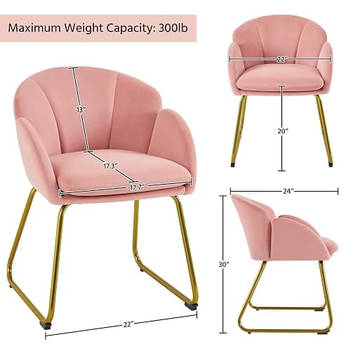 Yaheetech Flower Shape Velvet Vanity Chair, Modern Side Armchair Makeup Chair no Wheels with Golden Metal Legs for Living Room/Dressing Room/Bedroom/Home Office/Kitchen, Pink thumbnail 3