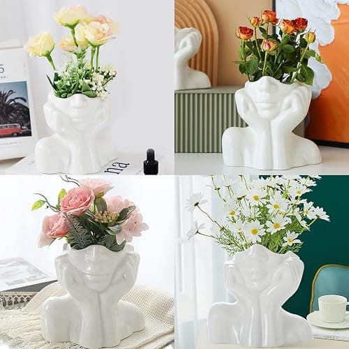 CEMABT Gesicht vase, Blume Dekor, Keramik Körper Weibliche Form, Ideale Regal, Moderne Bauernhaus Tisch, Kleine nette Bücherregal Halbgesicht (Stil-C) thumbnail 4