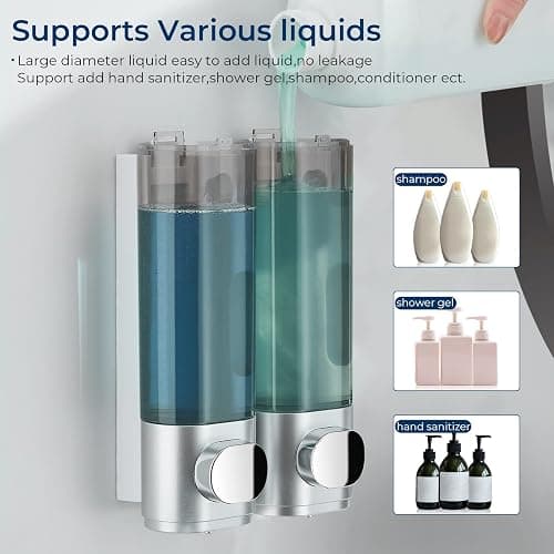 Modunful Shower Dispenser - 2 Chamber No Drill Mounted Shampoo & Conditioner Dispenser for Bathroom (Silver) - Silver 2 Chamber thumbnail 7