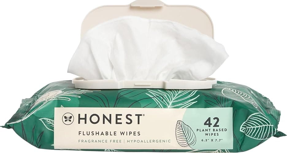 The Honest Company Flushable Wipes, Hypoallergenic, Tropical Leaves, 42ct | Flushable Wipes, 42 Ct. Hypoallergenic, Plant-Based, 99% Water, Dermatologist Tested. Safe To Flush, For Sensitive Skin. - Image 1