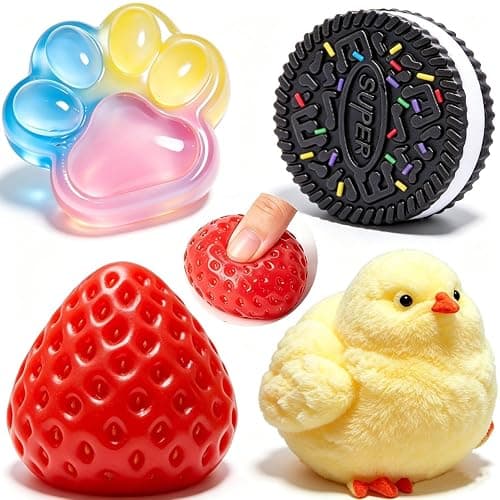 4Pcs Big Taba Squishy Fun Box Toys Kit Set, Including Strawberry Paw Chick Cookies, Stress Relief Squeezee Fidget Squishy Toys Pack, Cheap Squishies Party Favors Birthday Xmas Gifts for Kids Adults - Image 1