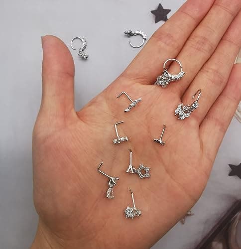 SAMOCO 20Pcs 20G Dangle Nose Ring L Shaped Dangling Nose Stud for Women Stainless Steel Nose Ring Studs CZ Flower Dangle Nose Rings Hoops Nose Piercing thumbnail 6