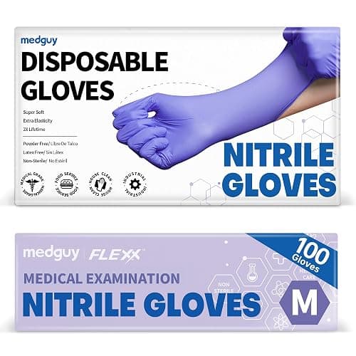 Medguy Medical Nitrile Exam Gloves, 4 Mil Powder-Free Latex-Free Disposable Food-Safe Cooking Cleaning, Blue-Violet 100 Pcs - Image 1