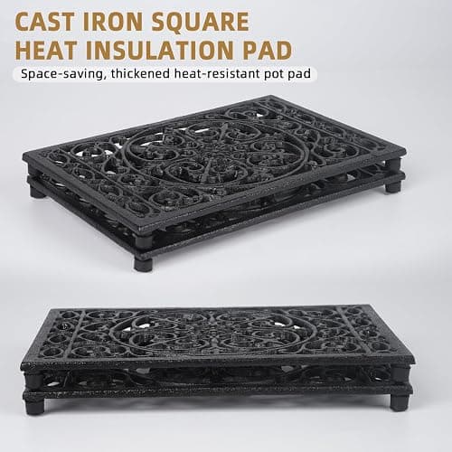 Notakia 9.6 x 6.3 Inch Cast Iron Trivet Set, Large Metal Trivets for Hot Dishes Pots Pans Decorative Kitchen Trivets, Heat-Resistant Trivet Mats for Quartz Countertops, Table Cooktop (Black, 2 Pack) thumbnail 7