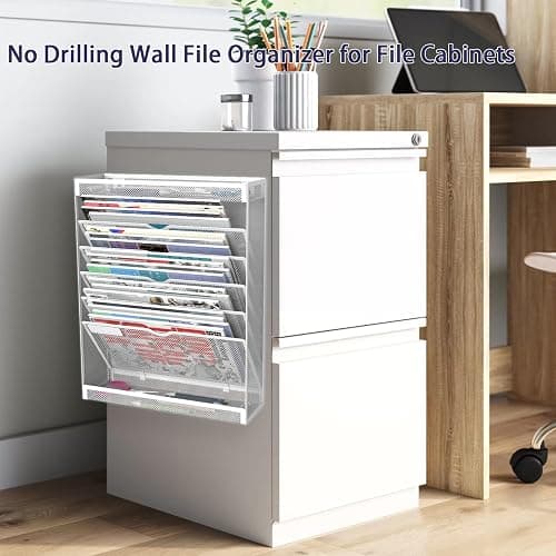 LQPAFZ 7 Tier Magnetic File Holder, No Drilling Wall File Organizer for File Cabinets Whiteboard Refrigerator,Office,Classroom, Hanging Paper Folder Holder, White thumbnail 2
