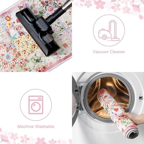 Klyyo Clyro Pink Floral Kitchen Rugs Set of 2 Cute Farmhouse Floor Mats Soft Non Slip Cushioned Washable Kitchen Rugs for Home Entrance Laundry Office Sink Spring Summer Decor, 17 x30 +17 x47 thumbnail 6