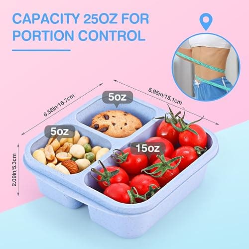 Rinwoc Bento Box [Portion Size], 3 Pack Snack Containers with 3 Compartments for Meal Prep & On-the-Go [School, Travel], Lunchable Container Reusable and BPA-Free thumbnail 2
