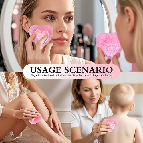 2 Pieces Large Body Powder Puff and Container, Dusting Powder Container with Puff,Powder Puff Crystal Case, Body Powder for Women Soft Washable Reusable Velour Face Body Glitter Wet Dry Makeup(Love) thumbnail 6