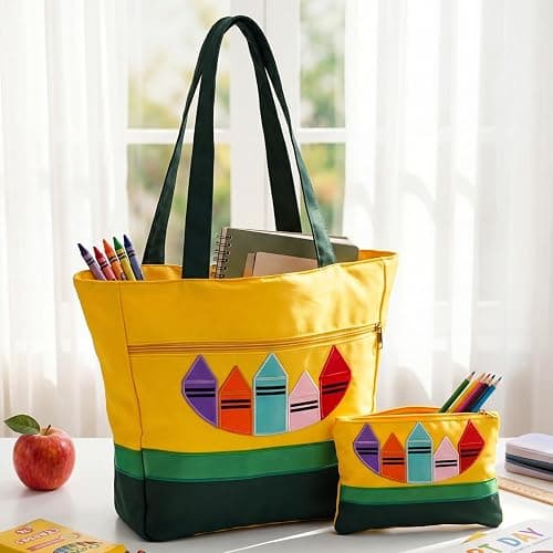 SilTriangle 2 Pcs Teacher Appreciation Week Gift Bags Nylon Crayon Tote Bag Makeup Bag Thank You Teacher End of Year Graduation Gift Back to School Tote Bags with Internal Compartments and Zipper thumbnail 3