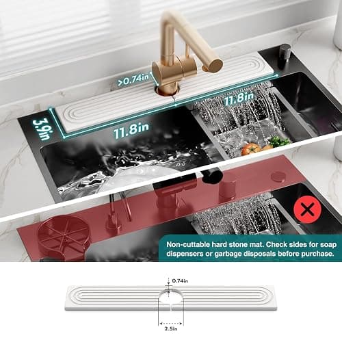 Faucet Mat for Kitchen Sink - 24'' Long Diatomite Fast Drying Stone Sink Tray, Super Absorbent, Prevents Moisture Buildup - Faucet Splash Guard for Bathroom Counter [Light Grey, 23.6" x 3.9"] - Light Grey - 23.6" x 3.9" thumbnail 5