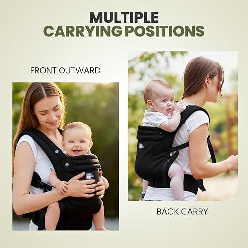 Ergonomic Baby Carrier for Newborn to Toddler - 100% Cotton, Breathable Fabric, Adjustable Baby Holder Carrier with Front & Back Carry Options - Soft Structured Baby Carrier for Moms & Dads - Black thumbnail 4