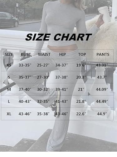 AYWA Women's 2 Piece Outfits Foldover Flare Pants Long Sleeve Crew Neck T-shirt Fitted Pajama Sets thumbnail 6