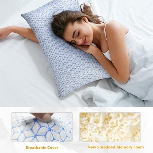 Love Attitude Shredded Memory Foam Pillows King Size Set of 2, Cooling Pillow Firm and Soft Adjustable for Side Back Stomach Sleepers thumbnail 2