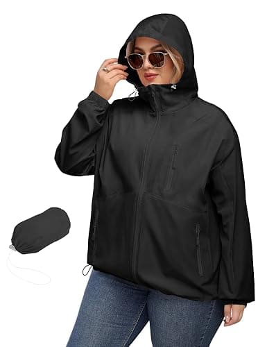 Avoogue Plus Size Womens Rain Jacket with Hood Waterproof Raincoats Lightweight Packable Outdoor Trench Coat XL-5XL - Image 1