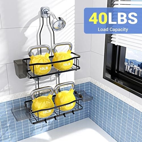 Aitatty Hanging Shower Caddy Bathroom Organizer: Rustproof Shower Shelf Racks Over Shower Head - No Drilling Inside Bath Shower Rack Shelves Over Showerhead for Shampoo with Soap Holder Black thumbnail 5