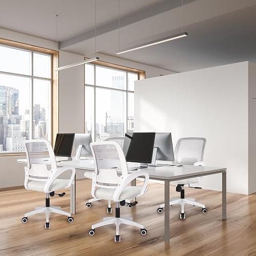 NEO Chair Office Desk Ergonomic Mesh Computer Chair with Lumbar Support Adjustable Height Swivel Rolling Wheels Comfy Mid Back Task Chair for Home Bedroom Vanity Study (Ivory) thumbnail 6
