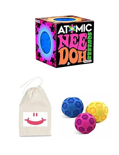 Atomic Nee Doh...Groovy Glob! Squishy, Squeezy, Stretchy Stress Fidget Balls Blue, Yellow & Pink Complete Gift Set Party Bundle - 3 Pack - Image 1