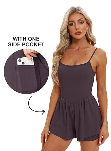 Beaully Women's Summer Sleeveless Athletic Rompers | Spaghetti strap, Double lined, Built in shorts, One piece outfits, Slim fit, One piece outfits thumbnail 3