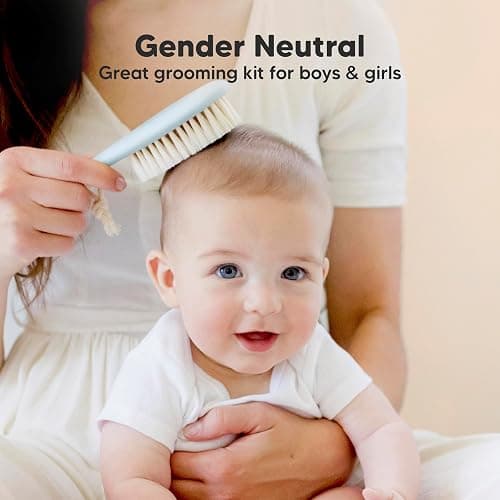 Baby Hair Brush Set for Newborns - Soft Goat Bristle Wooden Baby Brush and Comb Set Newborn Grooming Kit for Cradle Cap, Durable & Gentle, Boy, Girl Infant Essentials Care Kit (Oval, Frost) thumbnail 8