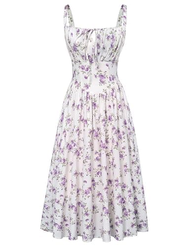 Scarlet Darkness Women's Floral Midi Dress Corset Sundresses 2026 Summer Spring Vacation Milkmaid Dresses - Image 1
