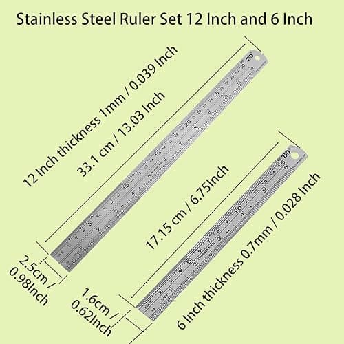 YouOKLight Metal Ruler Set, 6 inch Ruler and 12 inch Ruler. Ruler Inches and Centimeters, Metric Ruler 12 Inches, Metal Ruler 12 inch, Drawing Ruler, Precision Measuring Metal Ruler Silver thumbnail 2