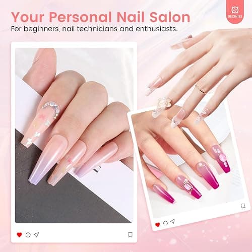 Nail Kit for Beginners with Everything: Professional Nail Acrylic Powder Liquid Set with Practice Hand Drill U V Light in Cosmetic Bag for Women Salon Home (Pink) thumbnail 2
