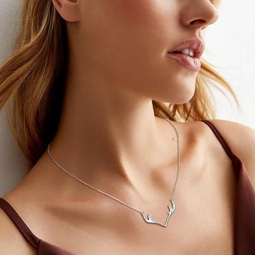 Silvora 925 Sterling Silver Deer Antler Necklace, Antler Deer Jewelry Antler Pendant Choker Birthstone Necklace Christmas Jewelry for Women - 00.Silver Antler thumbnail 2