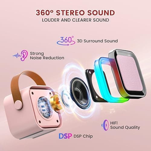 Mini Karaoke Machine for Kids,Portable Bluetooth Speaker with 2 Wireless Microphones,Toddler Music Player Toys,Easter Birthday Gifts for 3,4,5,6,7,8,9,10,11,12+Years Old Girls Boys (Pink) thumbnail 3