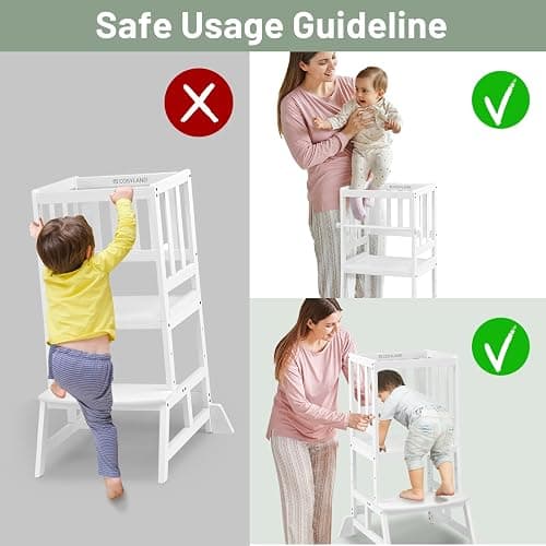 COSYLAND Kids Kitchen Step Stool, Height Adjustable Toddler Standing Tower Nursery Helper with CPC & FSC Certification, Removable Safety Railing Enjoys Exclusive Paten，White thumbnail 6