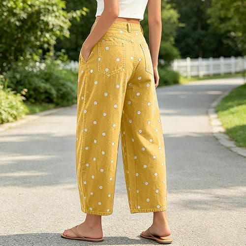 XUIXNW Womens Polka Dot Barrel Jeans 2026 Fall High Waisted Wide Leg Casual baggy Stretchy Denim Pants with Pockets thumbnail 5