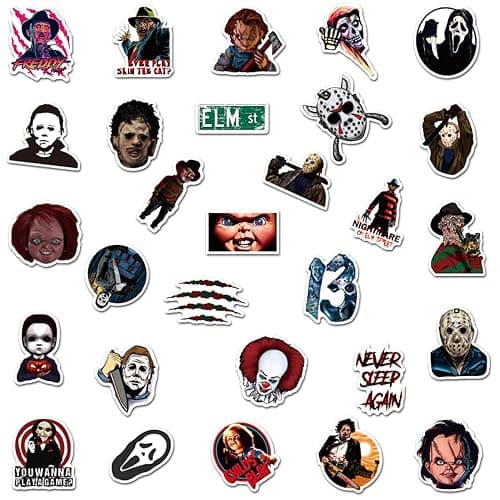 50pcs Horror Movie Stickers, Thriller Killer Role Stickers Pack, Halloween Themed Horror Stickers for Teens Adults, Waterproof Devil Stickers Decals for Water Bottle Laptop Skateboard thumbnail 4