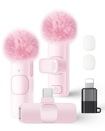 Wireless Lavalier Microphone for iPhone iPad and Android Phone, 2 Pack Lapel Mic Plug and Play Wireless Mic Noise Reduction Microphone for Video Recording Interview Podcast Vlog YouTube Tiktok (Pink) - Image 1