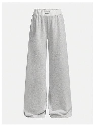 RoseSeek Girl's Wide Leg Baggy Sweatpants Patched Track Pant Joggers Trendy | High Elastic Waist, Long Trousers, Sweat Pants for Girls Size 10-12, Streetwear, Fall Outfits thumbnail 6