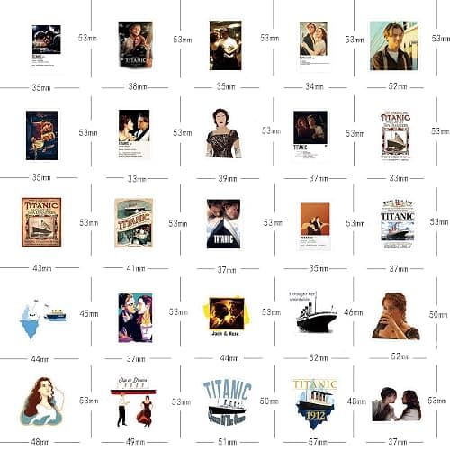 61Pcs Titanic Classic Movie Stickers Pack, Jack Rose Vinyl Waterproof Sticker for Water Bottle,Skateboard,Laptop,Phone,Journaling,Scrapbooking Decals Gifts for Kids Teens Adults for Party Supply thumbnail 2