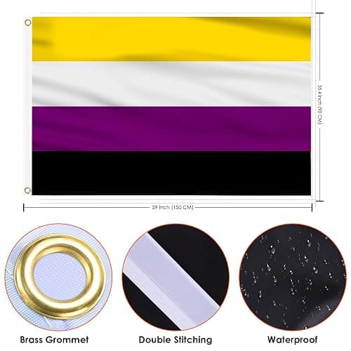 AhfuLife Non Binary Flag - 3x5 Ft Rainbow Pride Flag for Outside - Double Side with Brass Eyelets for Non Binary Party Decor, LGBT Pride Day Party Wedding Decorations thumbnail 4