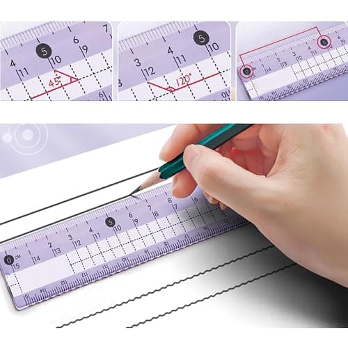 8 Pcs Purple Geometry Set Cute Compass Set with Maths Protractor Rulers, Math Set for Drawing Measuring Tools, Kawaii Ruler Kit for Class Women Girls School Supplies (Purple) thumbnail 4