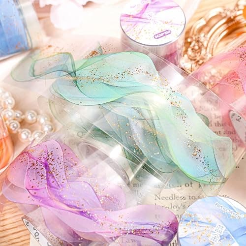 MisKepaa 6 Rolls Transparent PET Tape Set,Self-Adhesive Colourful Washi Tape for Scrapbook Supplies Notebook Photo Album Junk Journal Diary Journaling(Flowing Gold) thumbnail 3