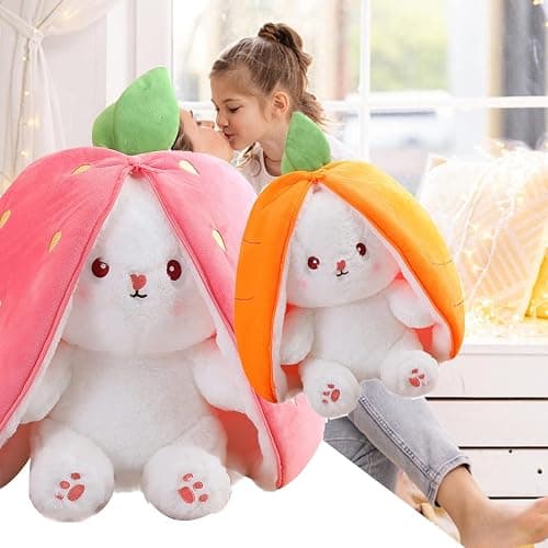Mukorolee 2PCS Plush Toy Pillow, Reversible Carrot Strawberry Bunny Plush with Zipper, Easter Bunny Stuffed Animal Cute Rabbit Plushie Birthday Gift for Boys Girls Kids (2pcs 7" Strawberry&Carrot) thumbnail 9