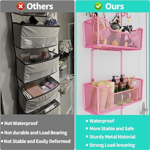 HapiRm Over Door Organizer Storage - Hanging Door Organizer with 4 Metal Large Capacity Baskets and Adjustable Coat Hook for Bathroom Bedroom Kitchen Pantry Closet Cabinet thumbnail 4