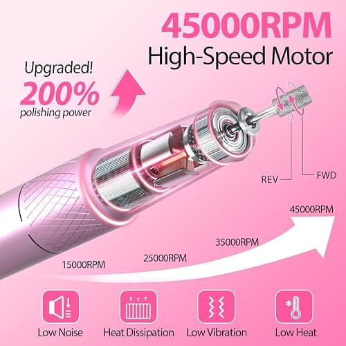 PYVOLA 45000RPM Professional Corded Nail Drill E-File Kit for Salon Home | LED Display; Low Noise; Ideal for Shaping, Removing & Polishing Acrylic & Gel; For Manicure Pedicure Nail Prep thumbnail 2