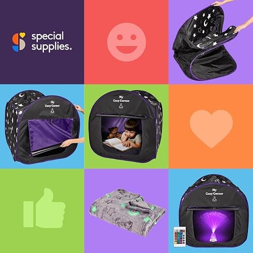 Special Supplies Blackout Sensory Tent for Kids, Pop Up Calming Play Room with Fiber Optic Lamp and Glow-in-The-Dark Fuzzy Blanket thumbnail 8