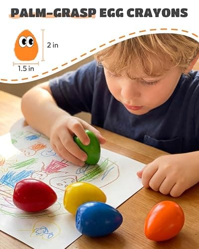 JUPITEARTH 12 Colors Egg Crayons for Toddlers 1-3, Palm-Grasp Non Toxic Jumbo Washable Crayons for Kids, Fat Brain Toys for Preschool Art Supplies and Perfect Easter Gifts for Boys and Girls thumbnail 3