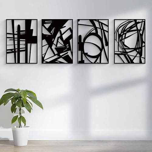 Glamativity 4 Pack Black Abstract Metal Wall Art, Minimalist Décor Single Line Art Wall Décor, 3D Textured Metal Wall Sculptures, for Living Room Bedroom Bathroom Study Room (Black Abstract, M Size 16 x 11'') thumbnail 5