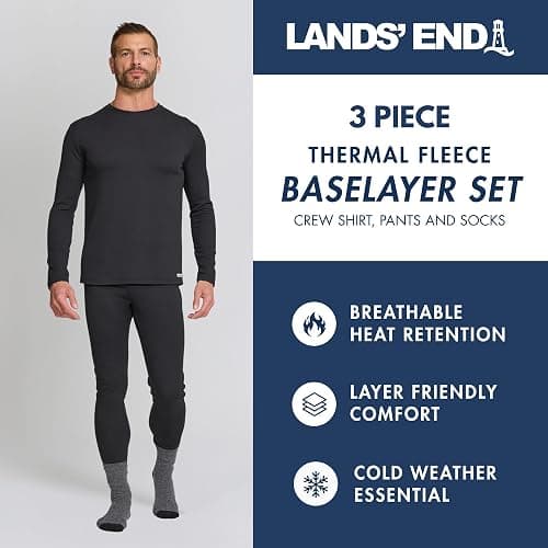 Lands' End Thermal Underwear for Men 3 Pc. Set – Warm Long Johns for Men Base Layer Long Sleeve Shirt, Pants & Socks thumbnail 2