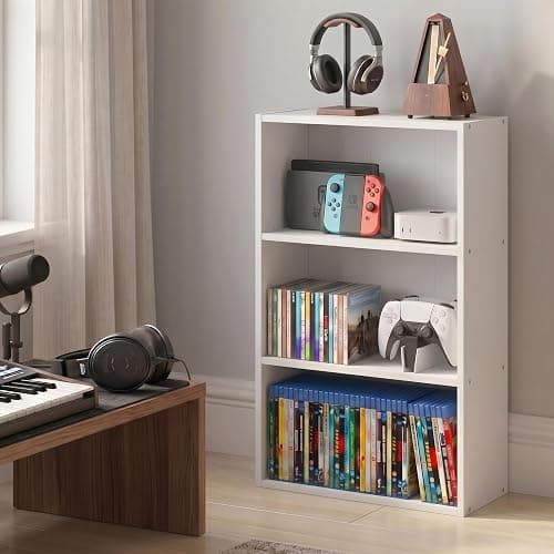 Furinno Basic DVD Shelf, 3-Tier CD Rack, Cube Storage, White | 7 x 17 x 26, Open Shelf for DVD Blueray Game Disc, Organizer Media Shelf, for Living Room, Bedroom, Home Office - Image 1