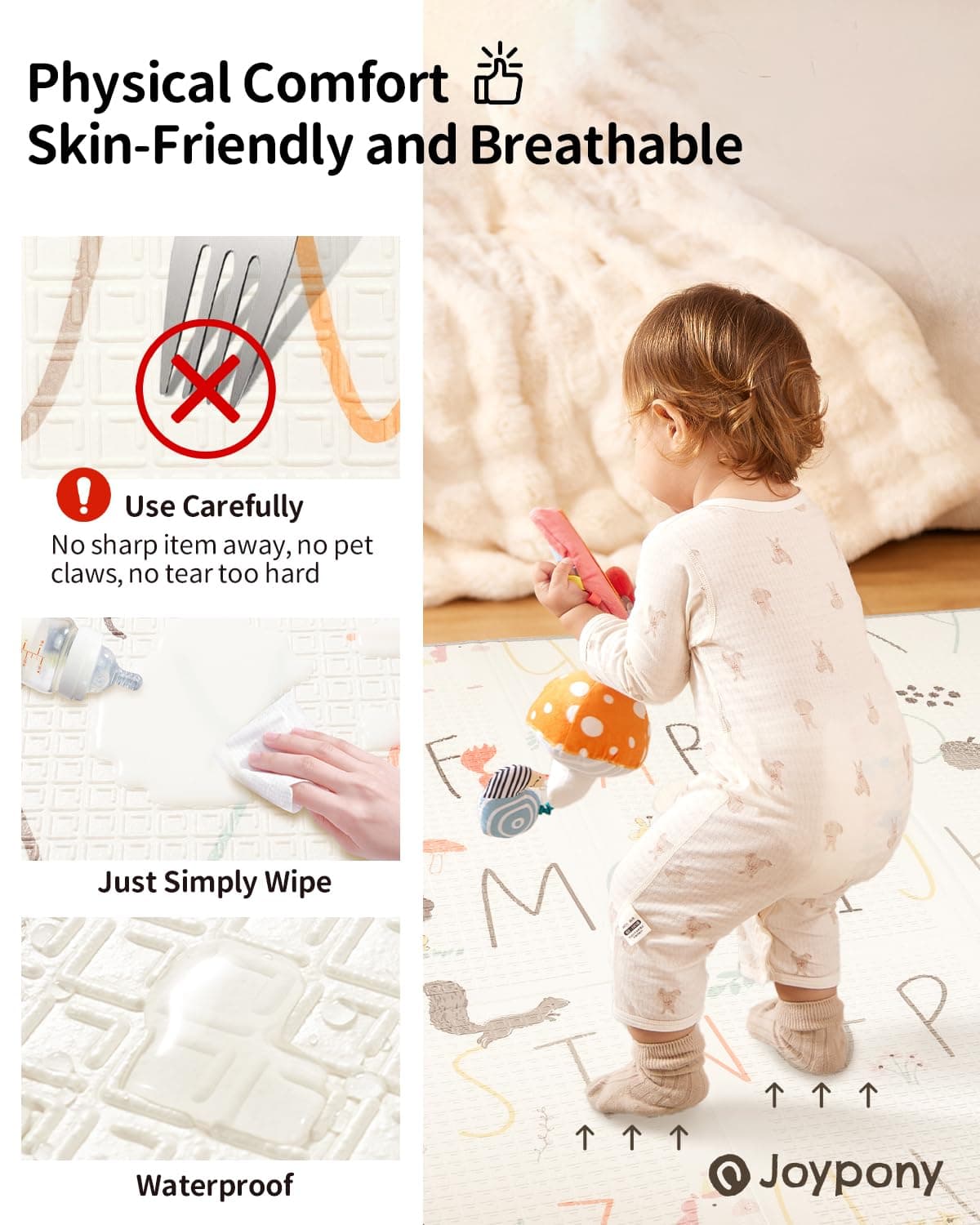 Joypony Baby Crawling Mat, 150 x 180 cm, Large Foldable Play Mat, Waterproof and Non-Slip Baby Play Mat with Carry Bag, Ideal for Babies and Toddlers, Alphabet thumbnail 4