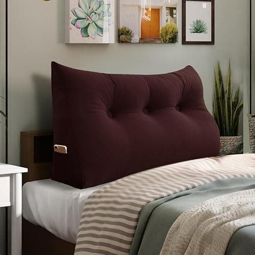 Rucener 8 lbs Thickened Twin Wedge Pillow Headboard College Dorm Bed Velvet Wedge Pillow Backrest Support Triangular Headboard Pillows with Side Pocket, Dorm Bedding Essentials for Girls & Boys - Image 1