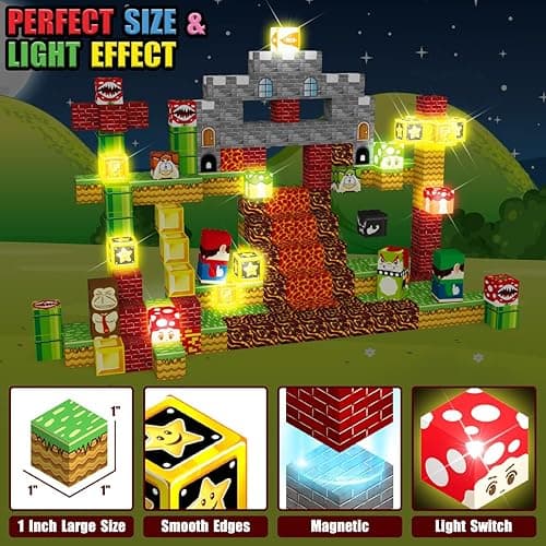 MEDMHSMA 200PCS Magnetic Blocks Building Toys, 1" Light Up Building Blocks Magnet Cubes Tiles for Toddlers Boys Girls 3+, Build Game Adventure Scenes STEM Sensory Construction Toys - GAME thumbnail 3